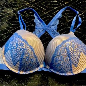 Blue lace racerback AdoreMe “add 2 cups” bra